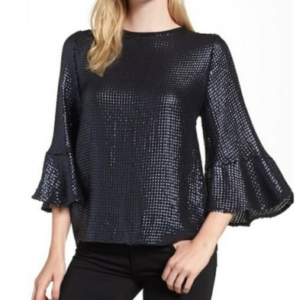 Trouve Fully Sequin Bell Sleeve Blouse Top M
